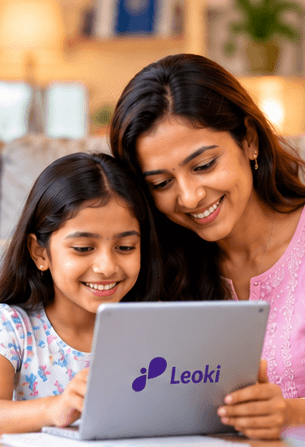 A mother and daughter learning together on a tablet
