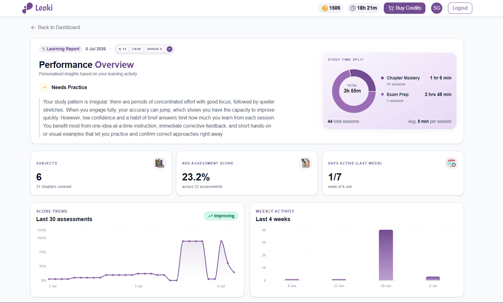 Preview of Leoki learning platform interface